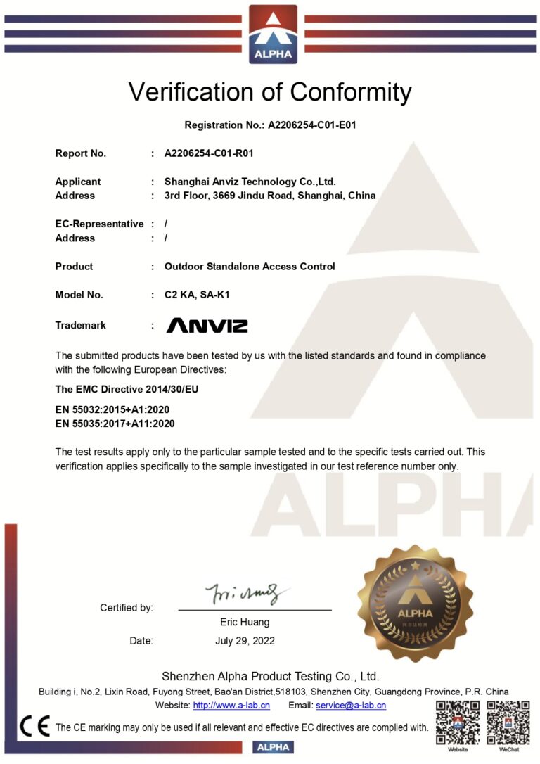 ce certyfikat anviz c2ka page 0001