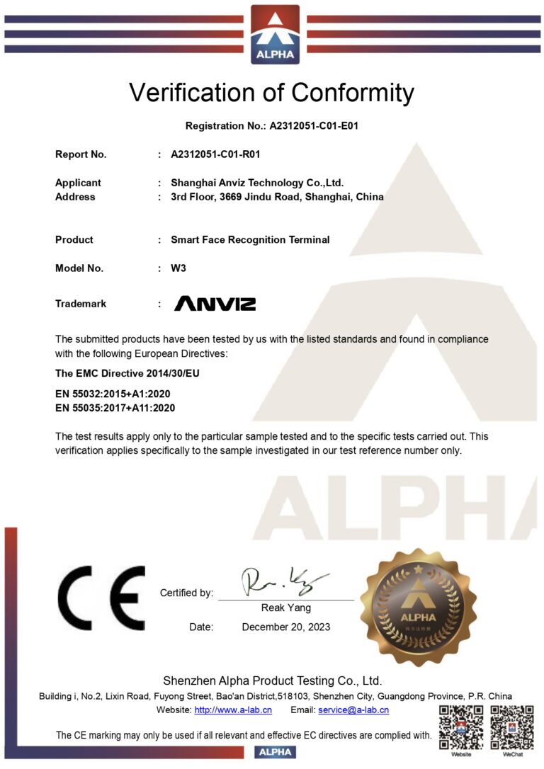 ce certyfikat anviz w3 page 0001