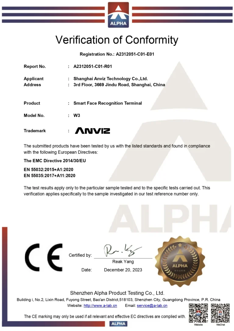 ce certyfikat anviz w3 page 0001